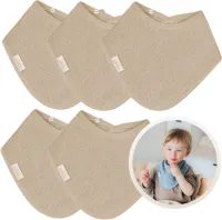 Funnies Bandana Slabbetjes 5 Stuks Sandstone Grey - Set van 5 Zachte Slabbetjes - Kwijldoekjes - Spuugdoekjes - Gemaakt van 100% Katoenen Badstof - Absorberend, Zacht en Makkelijk Wasbaar - Ideaal voo