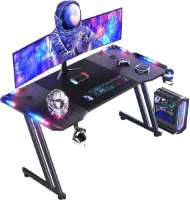 Gaming Bureau 120 x 60 cm met LED Verlichting en Koolstofvezel Tafelblad - Ergonomische PC-tafel voor Thuis en Kantoor