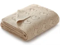 Babydeken van 100% katoen - knuffelig gebreide deken ideaal als pasgeboren baby, 100 x 80 cm (beige)