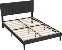 Gestoffeerd Bedframe – Gestoffeerd Bed – Bedframe Met Hoofdbord – Lattenbodem Bed – Stalen Bedframe – Zwart – Draagkracht 300 kg – 16,5 cm Hoog