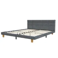 Gestoffeerd Tweepersoonsbed – Bedframe – Slaapkamerbed – Platformbed – Hoogwaardig Bed – 120x200 cm – Linnen Bekleding – Stevige Lattenbodem