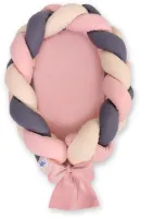 Gevlochten babynest 2 in 1 - beige-pastelroze-antraciet