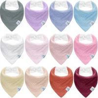 Ghguole 12-pack babyslabbetjes driehoekige sjaal baby, mousseline sjaal voor jongens en meisjes, babysjaals van biologisch katoen, superabsorberende kwijlslabbetjes, verstelbaar