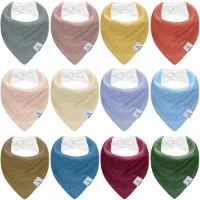 Ghguole 12-pack babyslabbetjes driehoekige sjaal baby, mousseline sjaal voor jongens en meisjes, babysjaals van biologisch katoen, superabsorberende kwijlslabbetjes, verstelbaar