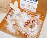 Giftset - Kraamcadeau - Speenkoord - Bijtring - Rammelaar - Konijn - Brons