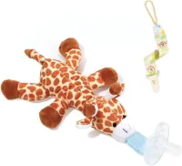 Giraffe Pacifier Holder with Detachable Plush Stuffed Animal Toy for Infant Boys Girls 3-36 months - Cute and Comfortable Pacifier Clip