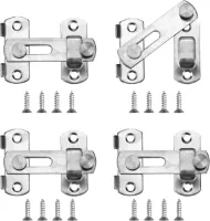 Goodivery ® 4 stuks roestvrijstalen deurvergrendeling, klaplatch, kleine deurvergrendeling, antieke, veiligheidsdeurslot, matel, schuifgreep, zilver, deurslot, boutgrendel voor deur, raam, kast