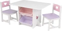 Goodivery ® Houten Kindertafel en Stoelenset met Hartvormige Uitsparingen en Opbergbakken