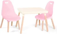 Goodivery ® Kindertafel en Stoelenset met Houten Poten voor Kinderen vanaf 3 Jaar, Roze en Wit