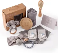 Goodivery ® - Pasgeboren geschenkset - 10-delige babycadeauset - Fopspeenketting - ‎16.5 x 16.5 x 8 cm - Grijs