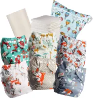 Goodivery® - Wasbare Luiers - Herbruikbare babyluiers - Standaard drukknoop - 6 luiers + 6 inlegvellen - 1 wegwerpbare bamboe voering - 1 natte luiertas