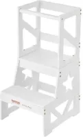 Gran Vida® - Opstapkrukje - Voor Peuters - Natuurlijk Grenenhout - Veiligheidsrails - Anti-Slip Poten - 75 kg Draagvermogen - Wit