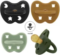 HEVEA - Fopspeen - Rond - Turmeric, Black, Moss Green en Deep Forest - 3-36 mnd - 100% natuurrubber