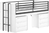Halfhoogslaper Sammie 90x200cm - met bureau en ladekasten - wit - Vipack - Kinderbedden met uitvalbeveiliging - Wit - Metaal; Spaanplaat - Kinderbedden met uitvalbeveiliging - Eenpersoons - Halfhoogsl