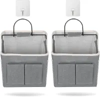 Hangopslag Draagbare Opvouwbare Opbergtas met 5 Vakken - Waterdichte Canvas Hangende Tas met 2 Zelfklevende Haken voor Slaapkamer Keuken Badkamer (2 Stuks)