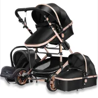 Happyment® kinderwagen 3 in 1 - Met stoel & wieg - Wandelwagen - Zwart