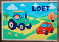 Herinneringskist met naam tractor - Houten herinnerings- / bewaarkist met schuifdeksel - herinneringskist gepersonaliseerd - unieke herinneringskist