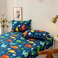 Hoeslaken 160x200 cm Kids Matrasbeschermer hoeslaken, blauw cartoon dinosaurus patroon bedlaken microvezel hoeslaken voor boxspringbed, matras tot 30 cm hoogte