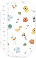 Hoeslaken kinderwagen wieg zijbed 38x80 cm x2 - laken kinderwagen matrashoes katoen matrasbeschermer Safari + Grijze Sterren Op Wit
