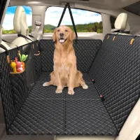 Hondendeken voor de achterbank met zes stabiele hardhouten platen en veiligheidsgordels - waterdicht, krasbestendig, valpreventie hondenmat voor auto SUV