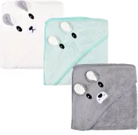 Hooded towel - set of 3 - 105 x 105 cm - 0-8 years - baby bath towel set - soft - super absorbent - cute unisex patterned hooded towel - children