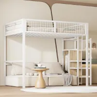 Hoogslaper met Ladder en Opbergplank voor Kinderen - Ideaal voor Kleine Ruimtes (140 x 200 wit)