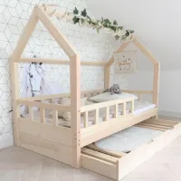 Huisbed 100x200cm met Valbeveiliging van Natuurlijk Hout - Kinderbed met Bedlade - Ideaal voor de Kinderkamer