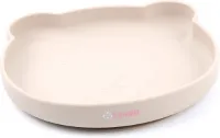IL BAMBINI - Kinderbord - Baby bord - Kinderservies - beertjesbord - Beige - Siliconen BPA vrij - Onbreekbaar - 17 x 17 cm