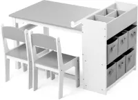 Ibenzoa® Kindertafel en Stoelenset voor Kinderen met Kantelbaar Blad en Opbergruimte in Grijs