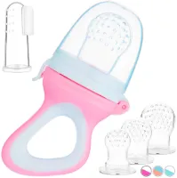 Ifancy iFancy Fruitspeen Baby & Peuter + 3 Siliconen Spenen in 3 Maten + 1 Baby Tandenborstel | Tandjeshulpmiddel baby | Fopspeen bijtring fruit speen groente pap bijvoeding | Roze/Wit