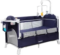 Imbaby - Stijlvolle Draagbare Wieg - Opvouwbaar - Baby Wieg met Luiertafel - Ontdek het Gemak van de Dubbeldekker Baby Slaap Wieg en Multifunctionele Box - Blauw - Babybedje - Campingbedje - 126x70x76