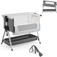 Inklapbaar 2-in-1 Babybed met Aanpasbare Hoogte en Wielen - Comfortabel Reisbed voor Zuigelingen