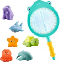 Inovra Plus - Babybadspeelgoed set met visnet | Waterspeelgoed voor kinderen | Visspeelgoed voor badtijd | Leuk voor in bad of zwembad | Jongens en meisjes | 7 stuks