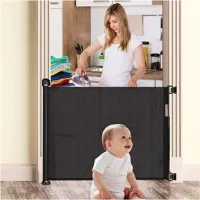 Intrekbare Babypoort Hondenpoort - Extra Brede Veiligheidspoorten 35 Inch Hoog - Strekt Zich Uit Tot 55 Inch Breed - Gemakkelijk Te Rollen En Te Vergrendelen Hondenpoort Voor Deuropeningen - Trappen -