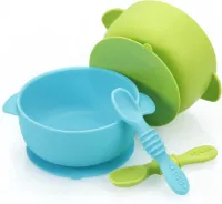 JGS ® Veilig en Praktisch Siliconen Kinderkommetje met Zuignap en Lepels voor Peuters
