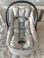 Jaju Baby - Kinderwagen Kussen - Biologisch Katoen Kussen - Antibacterieel Baby Kussen - Anti-Allergisch Baby Kussen - Panda Patroon - 74 x 31 cm