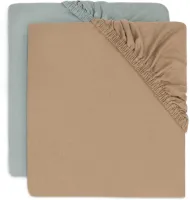 Jollein Baby - Hoeslaken Jersey 70/75x140/150cm - Ledikant, Babybed - Zacht Katoen - 2 Stuks - Sea Green/Biscuit