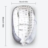 Jurrys Babynestje - Baby - Slapen - Draagbaar - Wieg - Ademend - Zacht - 80cm x 55cm - Met olifantjes - Met sterretjes - Wit/Grijs -