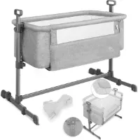 KESSER® Ledikant / Co-Sleeper / Babybed / Co Sleeper Wieg Hubi 3in1 Reisbed Babybed met zachte matras, met wielen, 5-voudig in hoogte verstelbaar, inklapbare zijwand voor thuis en onderweg - Lichtgrij