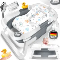 KIDIZ® Babybadje Opvouwbaar met Thermometer | Peuterbadje Ergonomisch, Rutschvrij, Met Zacht Badkussen en Afvoer | Babybad / Baby Bad Set Voor Baby