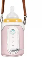 KYDDOI Flessenwarmer - Flessenwarmer onderweg - 40°C tot 65°C 26 versnellingen - moet opladen, via auto-energie, mobiele telefoonoplader, mobiele powerbank - Roze