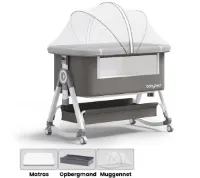 Kaëru® 4-in-1 Multifunctioneel Babybed – Co-sleeper, Losstaand Bedje, Wieg en Reisbed – Verstelbare Hoogte (71–83 cm) – Gemakkelijk op te bergen – Met Muggennet en Matras – Voor Baby’s tot 36 Maanden 