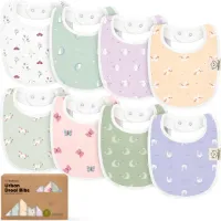 KeaBabies Slabbetjes voor jongens en meisjes - 8-pack biologische katoenen slabbetjes voor doorkomende tandjes - Slabbetjes voor meisjes en jongens - Grote slabbetjes voor baby