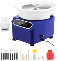 Keramisch Wiel - Doostype - Snelheidsbereik - met Lcd - Scherm - Houten Gereedschappen en - Geluidsniveau van Minder Dan 60 db - Met 8 Roestvrijstalen en - 1 Waterdicht Schort Bevat - 350W - Blauw