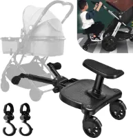 Kiddy Board met zitting - Universele Buggy-board voor kinderwagens - Passagiersplank voor kinderen van 2-6 jaar - Max. 25 pond - Zwart