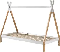 Tipibed 90 x 200cm hoog massief hout - wit/dennenhout