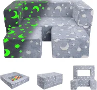 Kinderbank Speelbank 3-in-1 - Modulair Sofa met Opbergruimte en Slaapfunctie - Inklapbare Kinderstoel - Glow in the Dark Sterren en Maan - Zitbank voor Slaapkamer en Speelkamer - Verjaardagscadeau voo