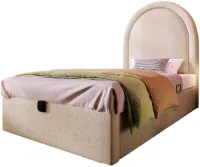 Kinderbed, Eenpersoonsbed Met Cosmisch Patroon, 90 x 200 cm, Beige, PU Voor Jongens & Meisjes (Zonder Matras)