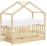 Kinderbed Huisbed 70x140 cm met Matras en 2 Lades - Houten Speelbed voor Peuters