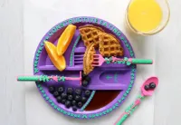 Kinderservies - Feeën Tuin - Paars - Roze - Groen - Bladeren - Lente - Lepel - Vork - Eten stimuleren - Spelenderwijs - Werkplaats - Eten - Kinderen - Cadeau -